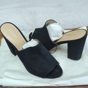 Express Black Suede Open-Toe Block Heel Mules
